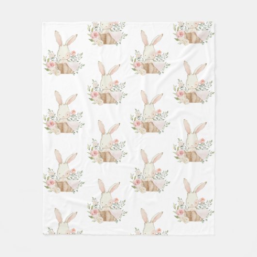 Cute Bunny Rabbit Pastel Pink Fleece Deken (Voorkant)