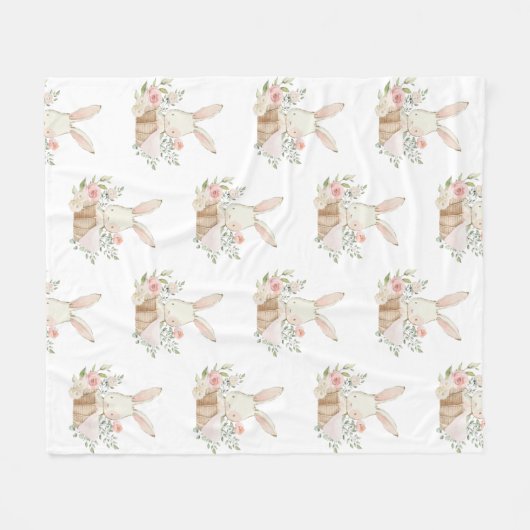 Cute Bunny Rabbit Pastel Pink Fleece Deken (Voorkant (Horizontaal))