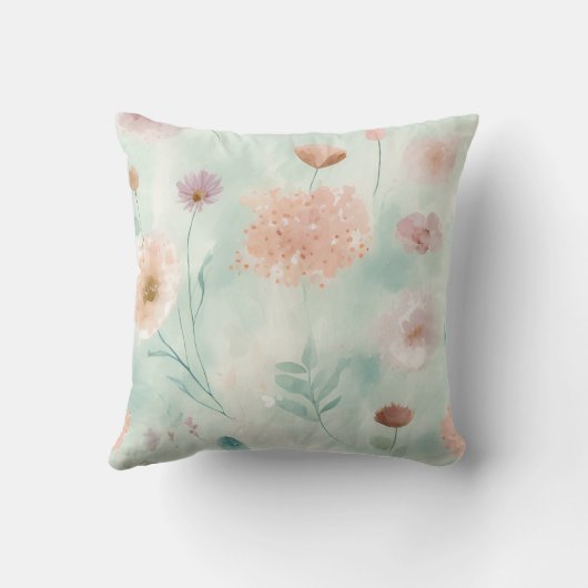 Cute Bunny Rabbit Pastel Waterverf Spring Flowers Kussen (Achterkant)