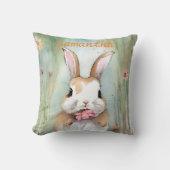 Cute Bunny Rabbit Pastel Waterverf Spring Flowers Kussen (Voorkant)