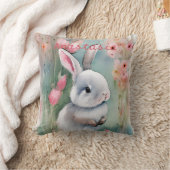 Cute Bunny Rabbit Pastel Waterverf Spring Flowers Kussen (Deken)