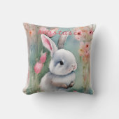 Cute Bunny Rabbit Pastel Waterverf Spring Flowers Kussen (Voorkant)