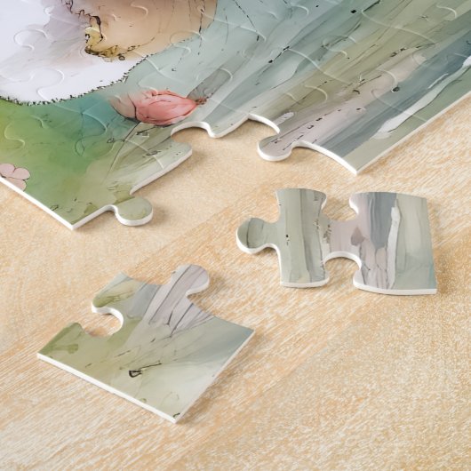 Cute Bunny Rabbit Pastel Waterverf Spring Flowers Legpuzzel (Zijkant)