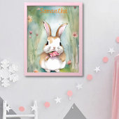 Cute Bunny Rabbit Pastel Waterverf Spring Flowers Poster