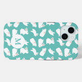 Cute Bunny Rabbit Pattern op Blauwgroen Monogram Case-Mate iPhone Case (Achterkant (horizontaal))