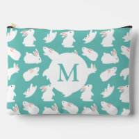 Cute Bunny Rabbit Pattern op Blauwgroen Monogram