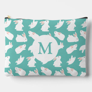 Cute Bunny Rabbit Pattern op Blauwgroen Monogram Etui