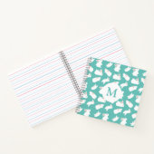 Cute Bunny Rabbit Pattern op Blauwgroen Monogram Notitieboek (Binnen)