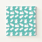 Cute Bunny Rabbit Pattern op Blauwgroen Monogram Notitieboek (Achterkant)