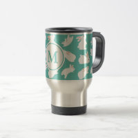 Cute Bunny Rabbit Pattern op Blauwgroen Monogram
