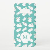 Cute Bunny Rabbit Pattern op Blauwgroen Monogram Samsung Galaxy Hoesje (Achterkant)