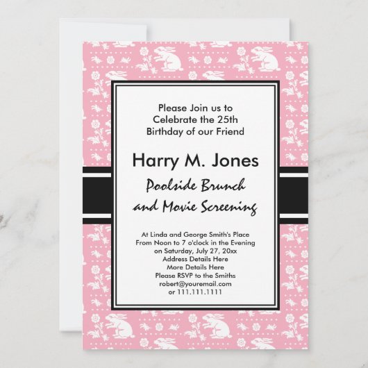 Cute  Bunny Rabbit Pattern Pink and White Kaart (Achterkant)