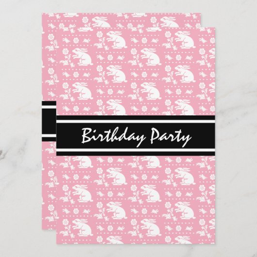 Cute  Bunny Rabbit Pattern Pink and White Kaart (Voorkant / Achterkant)