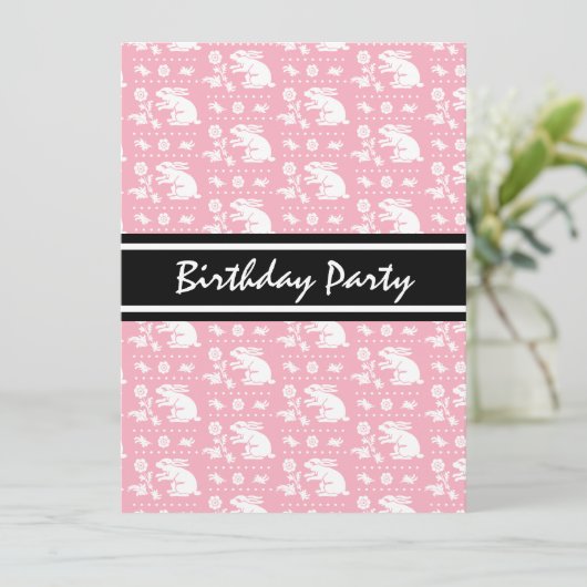 Cute  Bunny Rabbit Pattern Pink and White Kaart (Staand voorkant)