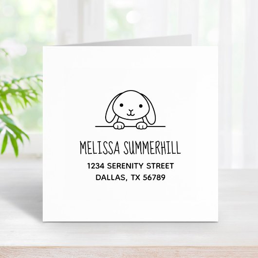 Cute Bunny Rabbit Peeking bovenaan adres Rubberstempel