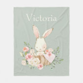Cute Bunny Rabbit Personalized Modern Green Fleece Deken (Voorkant)