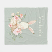 Cute Bunny Rabbit Personalized Modern Green Fleece Deken (Voorkant (Horizontaal))