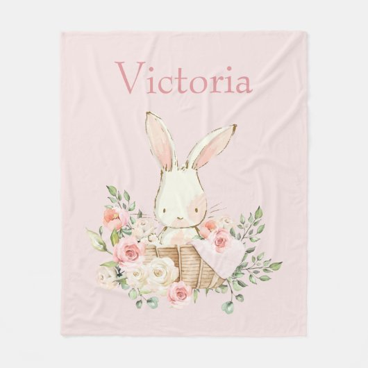 Cute Bunny Rabbit Personalized Modern Pink Fleece Deken (Voorkant)
