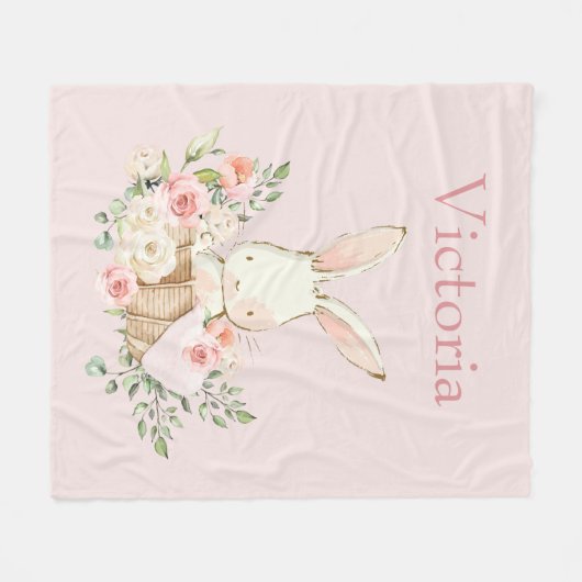 Cute Bunny Rabbit Personalized Modern Pink Fleece Deken (Voorkant (Horizontaal))