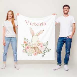 Cute Bunny Rabbit Personalized White Modern Fleece Deken