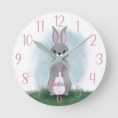 Cute Bunny Rabbit Persoonlijke Ronde Klok (Voorkant)