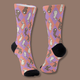 Cute Bunny Rabbit Pink and Purple Pastel Argyle  Sokken