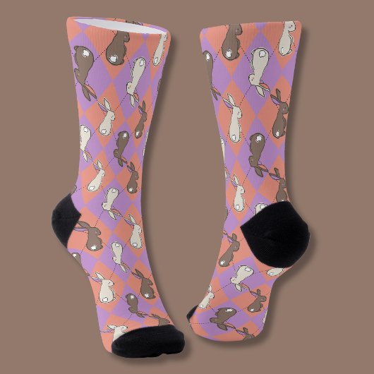 Cute Bunny Rabbit Pink and Purple Pastel Argyle  Sokken