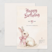 cute Bunny rabbit pink birthday party invitation Kaart (Voorkant / Achterkant)