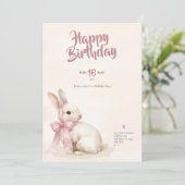 cute Bunny rabbit pink birthday party invitation Kaart (Staand voorkant)