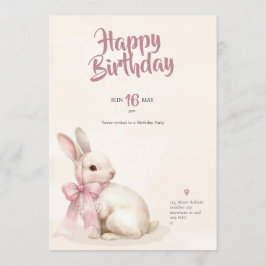 cute Bunny rabbit pink birthday party invitation Kaart