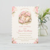 Cute Bunny Rabbit Pink Blush Baby Shower Kaart (Staand voorkant)