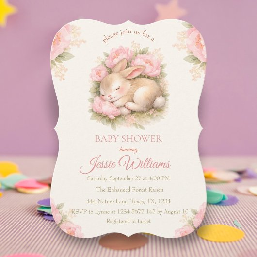 Cute Bunny Rabbit Pink Blush Baby Shower Kaart