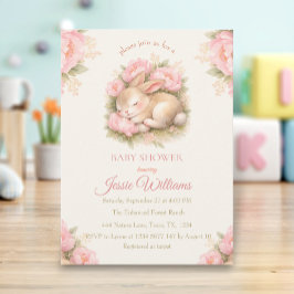 Cute Bunny Rabbit Pink Blush Baby Shower Kaart