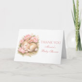 Cute Bunny Rabbit Pink Blush Peony Baby Shower Bedankkaart (Voorkant)