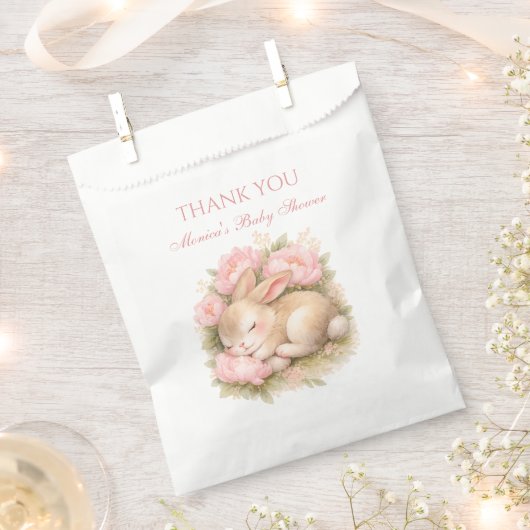 Cute Bunny Rabbit Pink Blush Peony Baby Shower Bedankzakje (Geknipt)