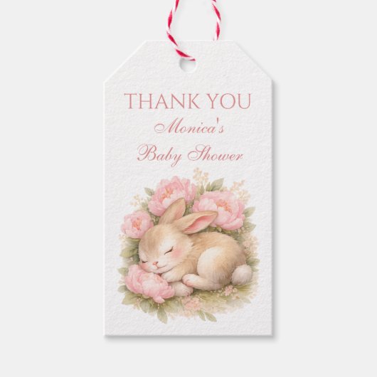 Cute Bunny Rabbit Pink Blush Peony Baby Shower Cadeaulabel (Voorkant)