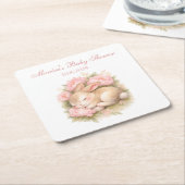 Cute Bunny Rabbit Pink Blush Peony Baby Shower Kartonnen Onderzetters (Schuin)