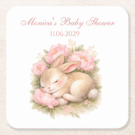 Cute Bunny Rabbit Pink Blush Peony Baby Shower Kartonnen Onderzetters