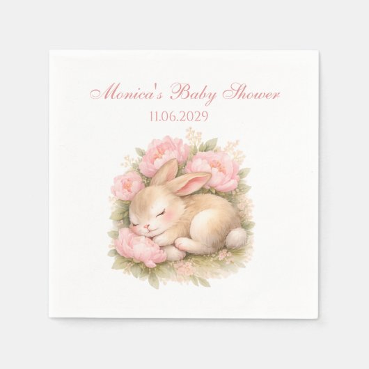 Cute Bunny Rabbit Pink Blush Peony Baby Shower Servet (Voorkant)
