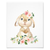 Cute Bunny, Rabbit, Pink Flowers, Girl Nursery Foto Afdruk (Voorkant)