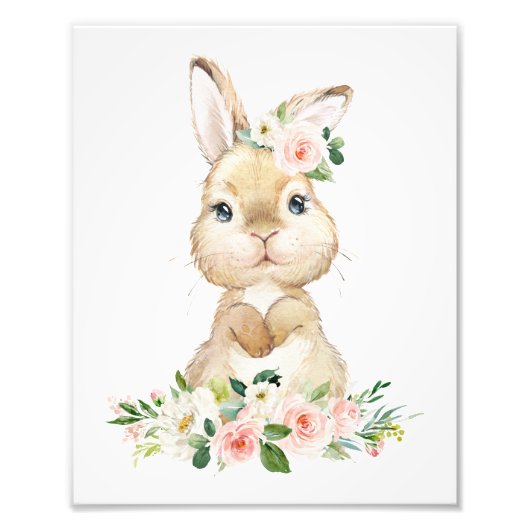 Cute Bunny, Rabbit, Pink Flowers, Girl Nursery Foto Afdruk (Voorkant)