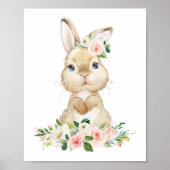 Cute Bunny, Rabbit, Pink Flowers, Girl Nursery Poster (Voorkant)