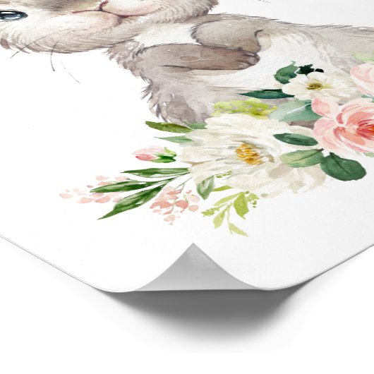 Cute Bunny, Rabbit, Pink Flowers, Girl Nursery Poster (Hoek)