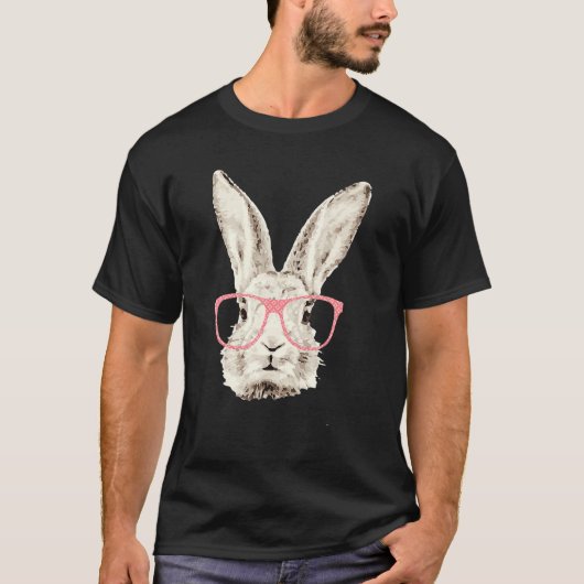 Cute Bunny Rabbit Pink Glasses Hipster Pasen T-shirt (Voorkant)