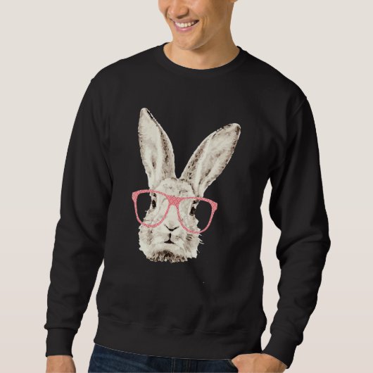 Cute Bunny Rabbit Pink Glasses Hipster Pasen Trui (Voorkant)