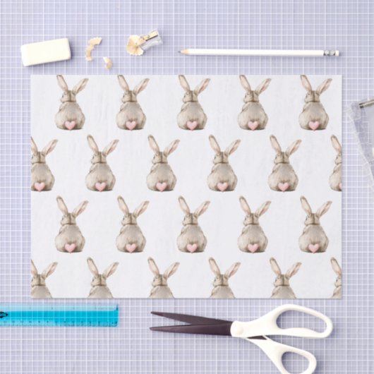 Cute Bunny Rabbit Pink Heart Tail Baby Shower Tissuepapier (Craft)