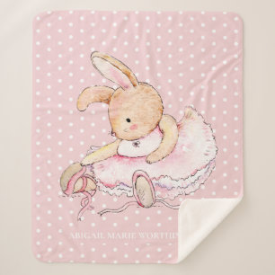 Cute Bunny Rabbit Pink Tutu White Polka Dots Sherpa Deken