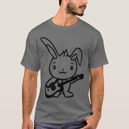 Cute Bunny Rabbit Plays Guitar Music Guitarist Fun T-shirt (Voorkant)