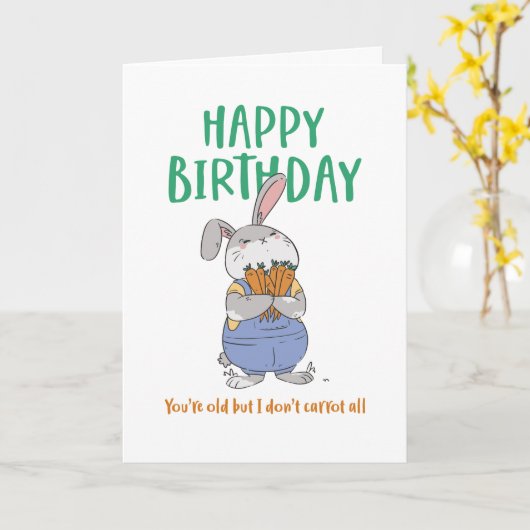 Cute Bunny Rabbit Pun Je bent oude grappige verjaa Kaart (Gele Bloem)