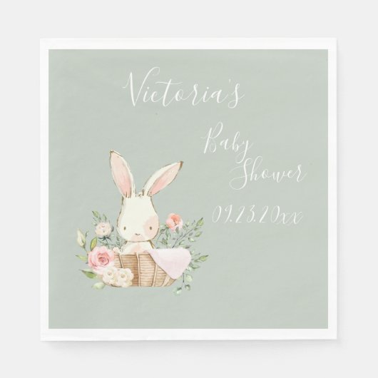 Cute Bunny Rabbit Sage Baby shower Personalized Servet (Voorkant)